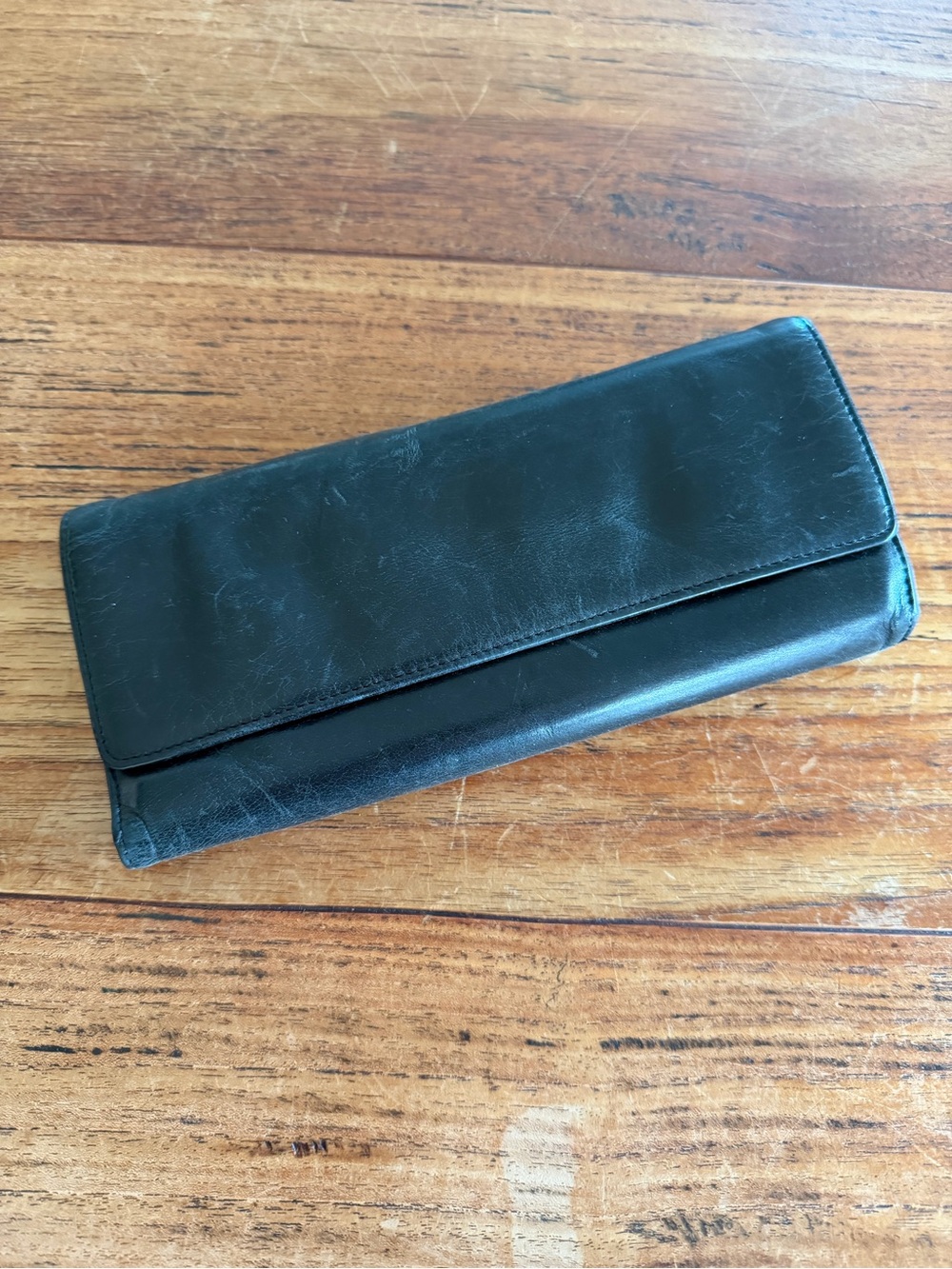 HOBO Black Leather Long Wallet Clutch Tri-Fold with Coin Purse